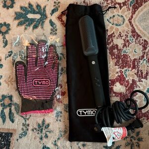 TYMO Black Hair Straightening Brush with Pink Heat-Resistant Glove